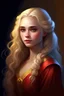Placeholder: Maegelle Targaryen, aged 16, epitomizes Targaryen allure with her golden locks and sapphire eyes. Despite her royal lineage, her demeanor exudes youthful innocence and curiosity. She boasts a slender frame adorned with delicate features, framed by cascading golden hair. Her sapphire-blue eyes reflect wisdom beyond her years, contrasting with her porcelain skin and high cheekbones. Clad in Tudor-inspired attire, including a French hood and pale blues and teals, she embodies timeless elegance amid