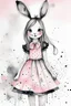 Placeholder: Watercolor black and white with pink dress bunny girl