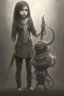 Placeholder: cute girl and litlle monster,Style John Kenn Mortensen,