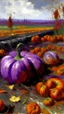 Placeholder: A purple bog with rotten pumpkins painted by Claude Monet