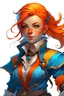 Placeholder: young female dnd air genasi pirate cleric with blue skin and orange ombre hair