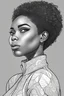 Placeholder: imagine coloring pages for adults, beautiful black woman looking to the side with both have very low haircuts, cartoon style, thick lines, low detail, black and white