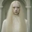 Placeholder: a close up of a woman with long blonde hair, inspired by Vanessa Beecroft, albino dwarf, photography from vogue magazine, quivering lips, pale round face, ginger. art nouveau, in style of tim walker, young handsome pale roma, with narrow nose, sha xi, shot with Sony Alpha a9 Il and Sony FE 200-600mm f/5.6-6.3 G OSS lens, natural light, hyper realistic photograph, ultra detailed -ar 3:2 -q 2 -s 750