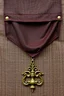 Placeholder: darker textured hanging fabric background, with decorative brass corners at top, and a heavy brass decorative element attach along the bottom