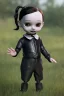 Placeholder: Wednesday Addams toddler, robocop, full body, jump, bokeh, hyper realistic