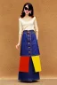 Placeholder: year 1996 denim fashion. Loose skirt, low waist. Colors: denim blue, blue, purple, cream, khaki, light green, lilac, plum, orange, terracotta, red, light yellow, lion yellow, pink, dark blue, beige.