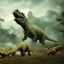 Placeholder: dinosaurs, active volcano, ash, forest, dynamic lighting, dynamic movement, panorama, wide-angled lense, DSLR, dramatic, 8k resolution concept art hyperdetailed dystopian 8k resolution holographic, t-rex, stegosaurus, triceratops, allosaurus, diplodocus