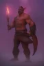 Placeholder: Full body photography of ethereal ANGRY ORC , Fire theme art, Dark moody night atmosphere, by Michelangelo, 8K, high body details, anatomically perfect body, oak tree roots, purple, red, armed with guns ,