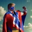 Placeholder: realistic image of donald trump as a mexican wrestling fighter posing outdoors, Mexican eyes wrestling mask, red and blue breeches, confederate flag cape, retro style, 80s, vibrant color, highly detailed, sky background, concept art, unreal engine 5, god rays, ray tracing, RTX, lumen lighting, ultra detail, volumetric lighting, 3d, finely drawn, high definition, high resolution.