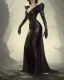 Placeholder: old evil queen in black leather gown, femme fatale, volouptous, busty, cleavage, angry, emperious, 8k resolution concept art portrait by Greg Rutkowski,