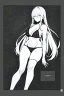 Placeholder: bikini long hair thin girl with leg in abyss pool, greyscale, sexy pose, screen tones