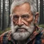 Placeholder: hyperrealistic portrait of a timeless ruggedness of an older lumberjack, surrounded by the enchanting embrace of nature, skin pores, pores