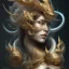 Placeholder: sango fantasy, fantasy magic, intricate, sharp focus, illustration, highly detailed, digital painting, concept art, matte, artgerm and paul lewin and kehinde wiley, masterpiece silver dragon head golden Asian nice breast Afo woman black waves