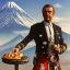 Placeholder: Sean Connery in a kilt eating a steam bun in front of Mt. Fuji