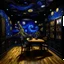 Placeholder: A purplish black space with ESP stars designed in Javanese shadow puppets painted by Vincent van Gogh