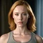 Placeholder: young woman molly quinn, muscular sweat, movie still, attractive perfect face, supermodel body, blondephoto, rule of thirds, deborah ann woll dramatic lighting, short hair, detailed face, detailed nose, woman wearing tank top, smirk, realism, realistic, raw, analog, woman, portrait, photorealistic, analog, realism