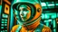 Placeholder: tangerine tango and ultramarine green color blocking, (sci-fi aesthetic:1.4), bright instagram LUT, shot of a (Danish 20 yo woman:1.2) retro-futuristic cosmonaut with a shy smile wearing a glass dome helmet and spacesuit with harness (with futuristic power plant in the background:1.2), skindentation, hourglass figure, waist cincher, on alien landscape with its surface covered in impact craters, valleys, plains and mountains, grey dust, a heavy rain storm, at sunrise, geometric gradients, sci-fi,