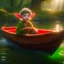 Placeholder: cute blessed chat elf speeding in a fishlike boat in the river,catching a big fish in a river stream, 8k, downlight, soft light, depth of field, photorealism, trending on art station, lotsa detail