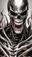 Placeholder: A close picture to Mix between Skeleton and venom symbiote in solo leveling shadow art style with venom smile