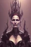 Placeholder: Julia Roberts as evil queen in black leather gown, evil, busty, cleavage, curvy, angry, stern look. character design by cory loftis, fenghua zhong, ryohei hase, ismail inceoglu and ruan jia. unreal engine 5, artistic lighting, highly detailed, photorealistic, fantasy