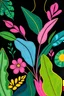 Placeholder: A vibrant, abstract painting featuring a colorful arrangement of organic shapes, textures, and patterns in shades of green, blue, pink, and yellow . The dark background has a lush, tropical feel with a golden outline seamless pattern