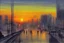 Placeholder: City, distant city, sunset, people, street, Street reflections, lesser ury impressionism painting