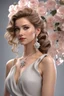 Placeholder: full body woman, from Russian Federation , elegant dress, elegant curled hair , 19 years old ,earring, no make up,8k, Candid avant garde portrait, charming woman, wearing Lovely Flower Diamond Pendant, octane render 3d, plastic material