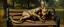 Placeholder: master oil painting by Rembrandt, female old orc dragon gremlin sleeping on a bench in the park