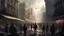 Placeholder: city with a crowd of people, post-apocalyptic, concept art,