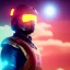 Placeholder: portrait, eternal samurai fusion space suit, floating in space, sun burning bright in background, neon light, 8k, 3d, blender