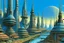 Placeholder: sci-fi/fantasy city by Moebius