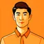 Placeholder: 2d Illustration of a 30 year old handsome Chinese man, front view, flat single color orange background