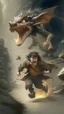 Placeholder: hobbit running away from a dragon