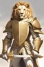 Placeholder: Humanoid lion knight wearing white and gold armor, wearing a white and gold cape, holding a large sword and shield