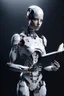 Placeholder: generate a front cover representation of Ai photo realistic attractive full body humanoid bot editing a book and show her holding the book