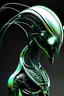 Placeholder: Cyborg symbiote, white color, green color, tendrils, high tech, cyberpunk, biopunk, membrane wings, carbon fiber