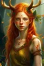 Placeholder: pretty girl, aged 13, ginger, conventionally attractive, realism, dreamy, tight top, bright clothes, full length, faun, satyr