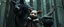 Placeholder: in magical black forest the bad hairy chest wolf carrying a lovely scared wtf are you up to, Korean pig girl with dress under his arms, big cauldron in the background in the style of fallout 4,