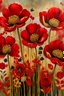 Placeholder: boho painting of RED flowers with metallic gold details