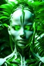 Placeholder: beautiful, white and green human android that looks like combination of James Bond and a tropical fern. Add a third eye in the center of the forehead