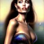 Placeholder: A beautiful portrait of Angelina Jolie as a mermaid , leaning on a ships deck ,Rough sea in the background, (digitall art by Eugene de Blaas and Ross Tran, vibrant color scheme, highly detailed, in the style of romanticism, cinematic, artstation best quality, realistic lighting, masterpiece portrait, details light dusting , cowboy shot from above, simple chain hauberk Vector art digital illustration 3D shading )