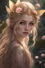 Placeholder: Pink flower crown,Pointed elven ears,Blonde hair ,Pink dress,Sparkling fairy wings,Very long golden hair,Fairy crown,pointed ears,elven ears,fairy wings,water lilies,sparkling,glittering,flowers,blossoms,golden crown,light pink dress