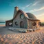 Placeholder: Ultra realistic photo ofA magical beautiful house on the beach, made of stone and with circular windows, with sand and the sea around, enchant colors, design, practicality,manufacturability,performance, HOF, full size, (((realism, realphoto, photography, professional photographer, captured with professional DSLR camera, 64k,