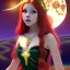 Placeholder: Attractive teenage girl with red hair with golden highlights, who is dressed like a witch casting a spell with a quarterstaff on the moon, magic is in the background, the moon is a solar eclipse, green eyes looking at the moon, background is realistic space, the girl is on a planet, goth girl dress, full body portrait, arm colors gradient effect into stars, rendered, unity 3d, unreal engine, dslr, hdr, 4k, edited, photorealistic, normal number of appendages, freckles, artists rendered