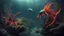 Placeholder: creatures, plants from subanautica from deep sea, leviathan's a lot of sea plants very deep, beautiful, river of magma