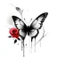 Placeholder: Craft an illustration intricately blending the modern minimalist ink art style of Li Huasheng. Depict a butterfly on a rose silhouette with clean lines, capturing simplicity, charm, and the beauty of nature. Style tag: Modern Minimalist Ink Art. , conceptual art, illustration