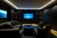 Placeholder: a dedicated home cinema room with LED ambient lighting in the walls