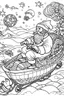 Placeholder: Christmas coloring page with Illustrate Santa Claus in his sleigh, filled with gifts, flying across a starry night sky., a bold ink line sketch drawing illustration.