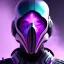 Placeholder: futuristic purple masked villain in galaxy, teal and purple smoke, detailed, realistic, 4k