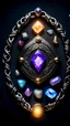 Placeholder: There is a magic dark amulet in the center around it there are magic stones on black background